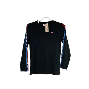 New Levi's Long Sleeve Black T-Shirt Logo 100% Cotton Men's Size M Long Sleeve‎